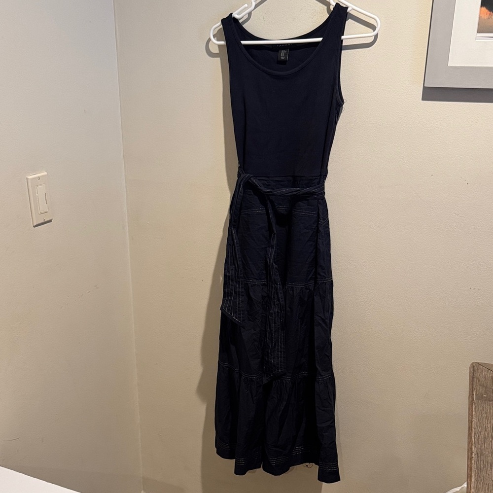 Tahari‎ Dark Blue Denim Maxi Dress Blue Extra Small Belted